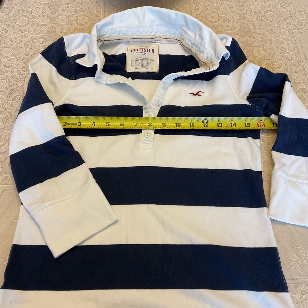 Hollister Jr’s L Navy/White Striped Polo Shirt